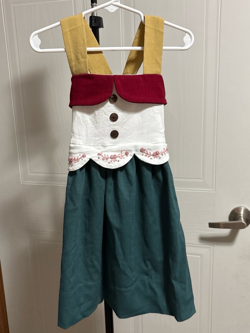 Girls' Colorblock Pinafore Dress with Embroidered Waist
